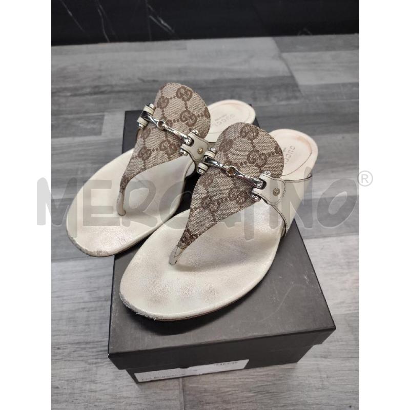 SANDALI DONNA GUCCI PANNA PELLE PATTA MULTILOGO | Mercatino dell'Usato Settimo torinese 1