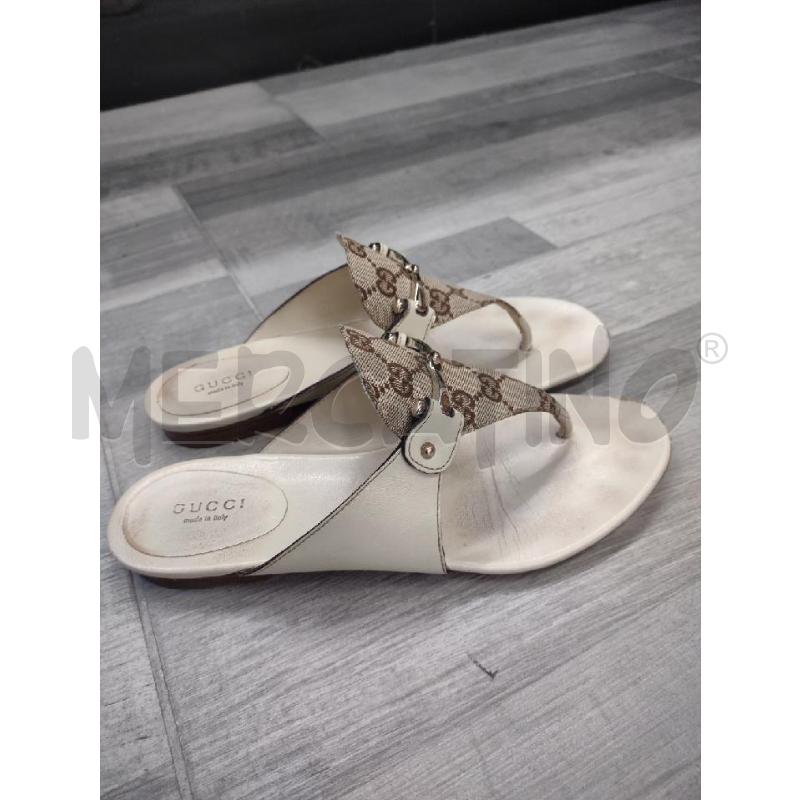 SANDALI DONNA GUCCI PANNA PELLE PATTA MULTILOGO | Mercatino dell'Usato Settimo torinese 2
