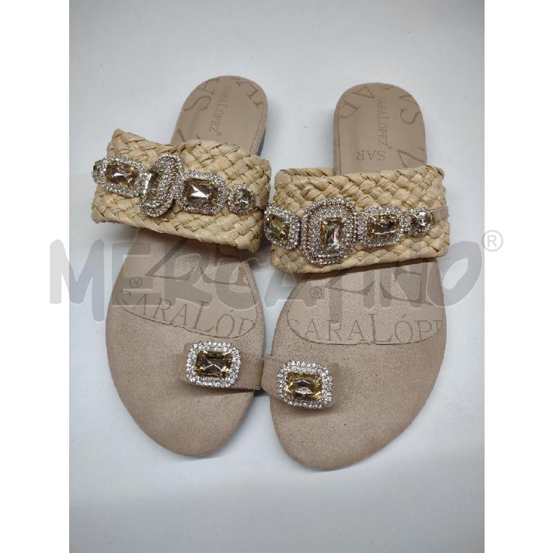 SANDALI DONNA SARA LOPEZ BEIGE FASCIA RAFIA STRASS | Mercatino dell'Usato Settimo torinese 1