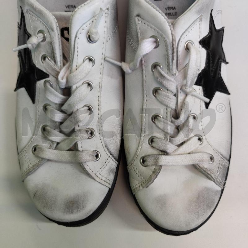 SNEAKERS DONNA 2 STAR BIANCHE NERE PELLE  | Mercatino dell'Usato Settimo torinese 4