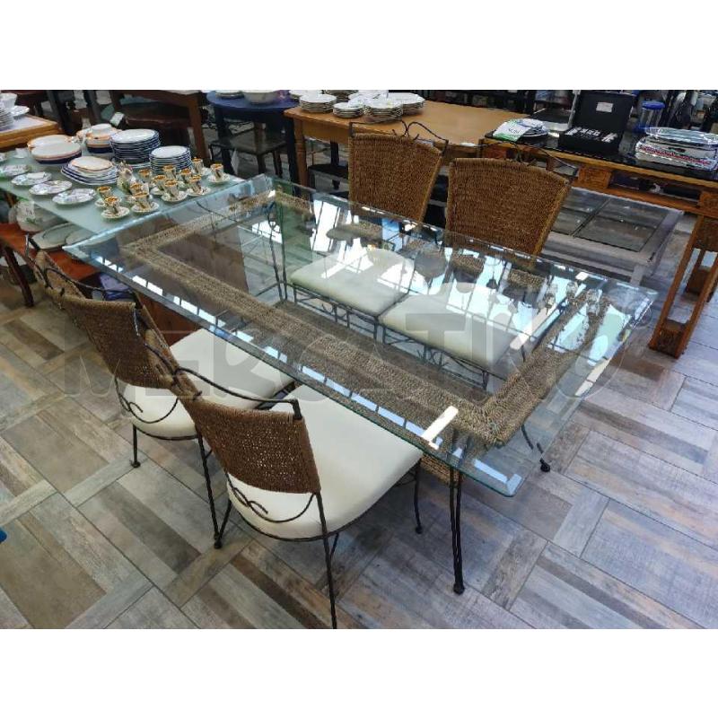 TAVOLO CRISTALLO MIDOLLINO FERRO BATTUTO + 4 SEDIE | Mercatino dell'Usato Settimo torinese 1