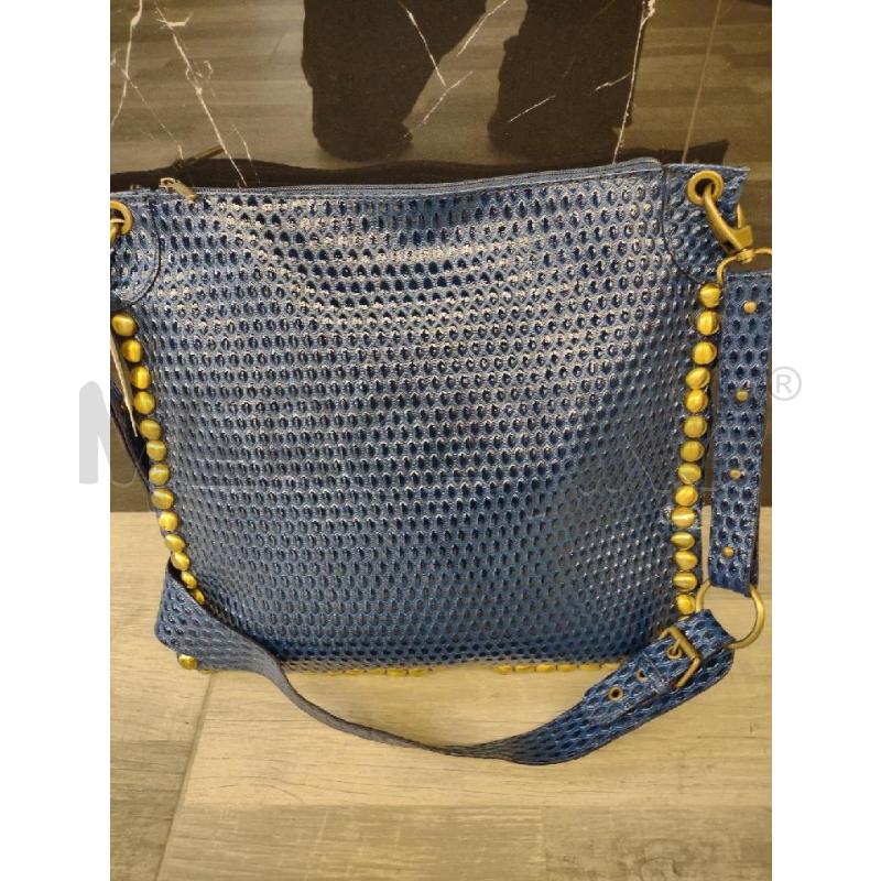 TRACOLLA DONNA PELLE BLU BORCHIE DORATE | Mercatino dell'Usato Settimo torinese 2