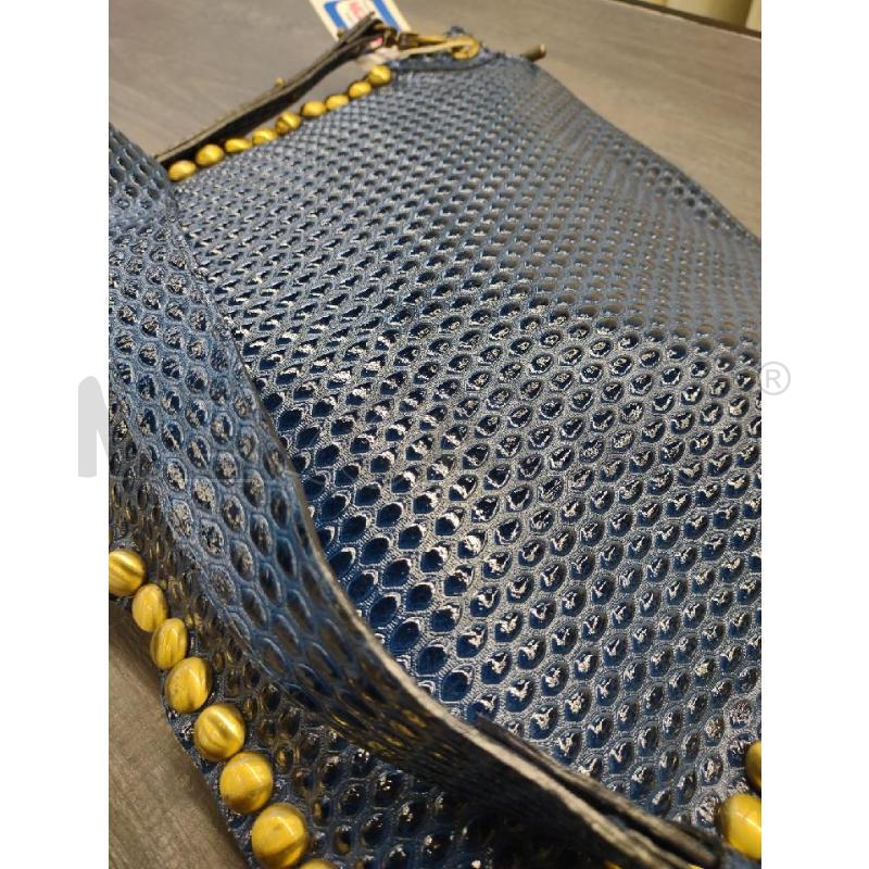 TRACOLLA DONNA PELLE BLU BORCHIE DORATE | Mercatino dell'Usato Settimo torinese 3