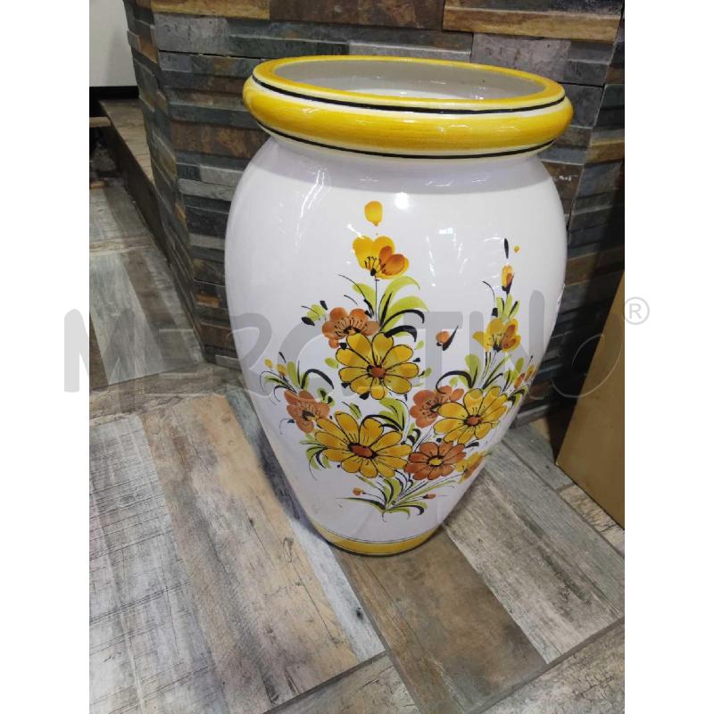 VASO CERAMICA BIANCA CON BORDO GIALLO E FIORI | Mercatino dell'Usato Settimo torinese 1