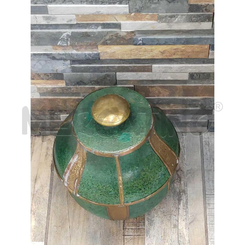 VASO CON COPERCHIO CERAMICA SMALTATA VERDE CON INSERTI DECORATI IN METALLO DORATO  | Mercatino dell'Usato Settimo torinese 2