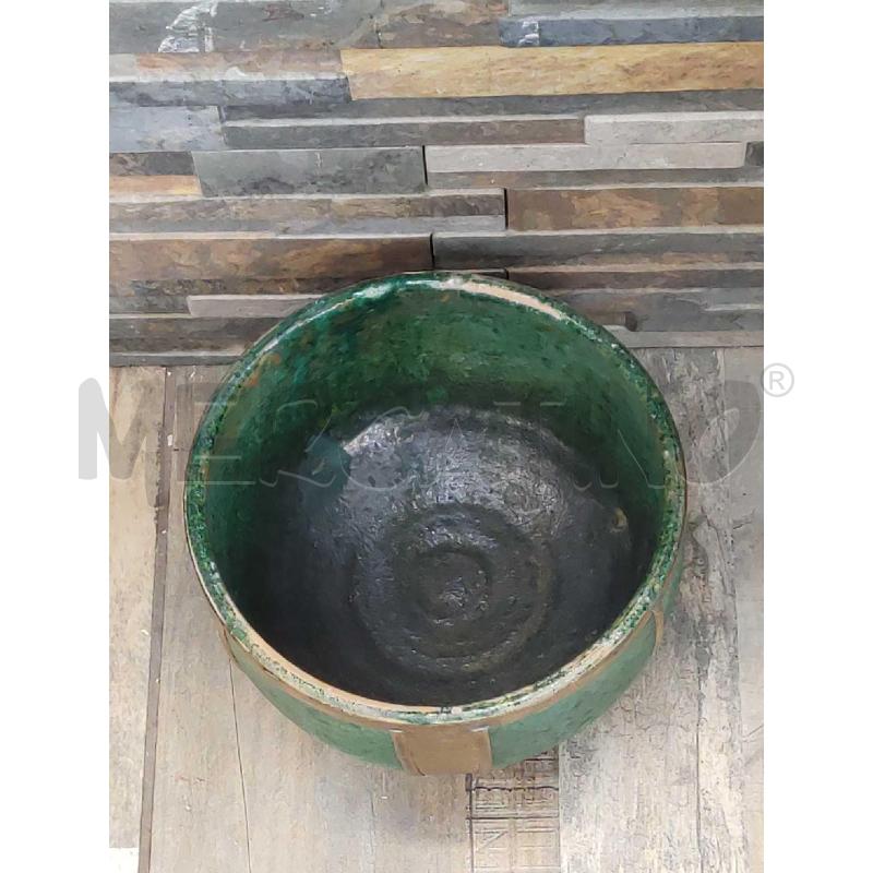 VASO CON COPERCHIO CERAMICA SMALTATA VERDE CON INSERTI DECORATI IN METALLO DORATO  | Mercatino dell'Usato Settimo torinese 3