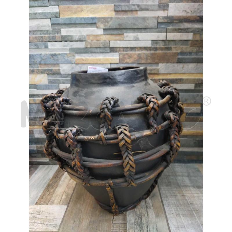 VASO NERO COCCIO CON INTRECCIO VIMINI NERO | Mercatino dell'Usato Settimo torinese 1