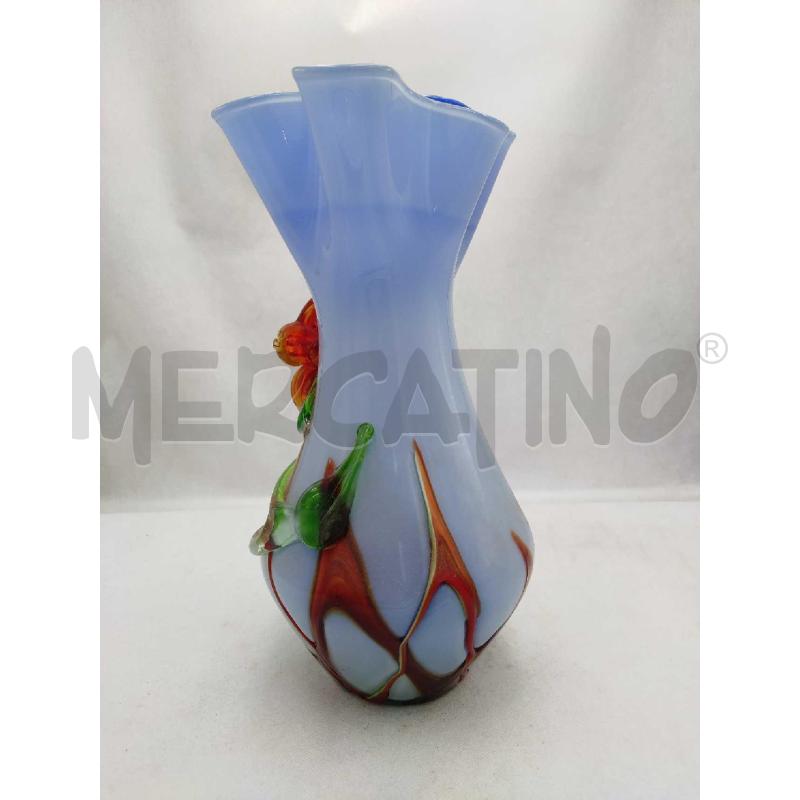 VASO VETRO SOFFIATO BLU FIORE ROSSO  | Mercatino dell'Usato Settimo torinese 3