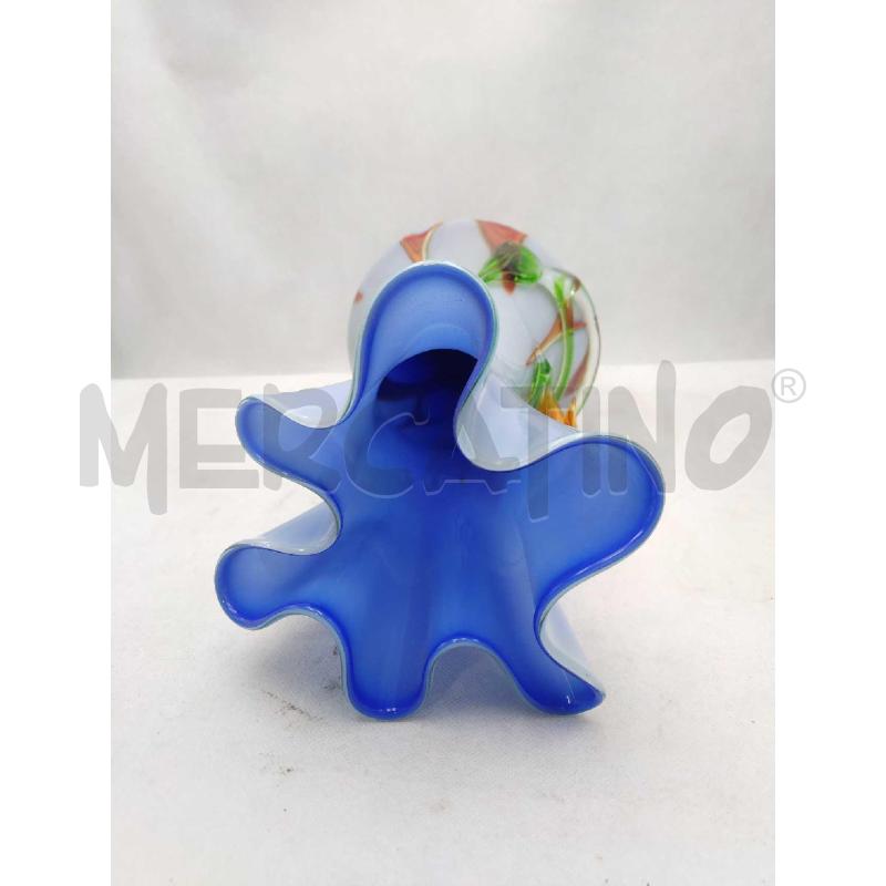 VASO VETRO SOFFIATO BLU FIORE ROSSO  | Mercatino dell'Usato Settimo torinese 4