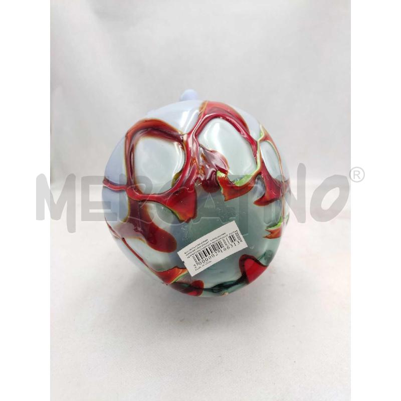 VASO VETRO SOFFIATO BLU FIORE ROSSO  | Mercatino dell'Usato Settimo torinese 5