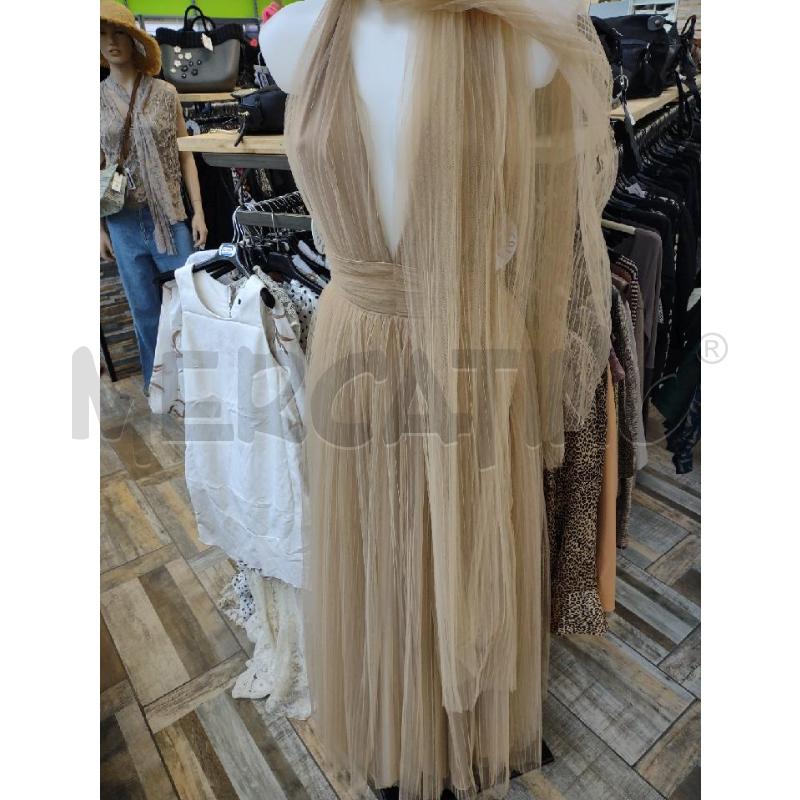 VESTITO ALMA SANCHEZ BEIGE TULLE CON PASHMINA ANELLO | Mercatino dell'Usato Settimo torinese 1