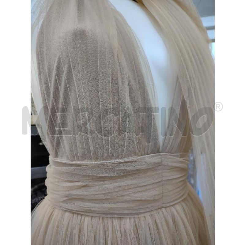 VESTITO ALMA SANCHEZ BEIGE TULLE CON PASHMINA ANELLO | Mercatino dell'Usato Settimo torinese 2