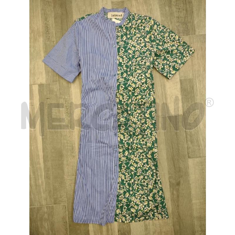VESTITO DONNA INTREND VERDE FIORI PTE RIGHINE AZZURRE | Mercatino dell'Usato Settimo torinese 1