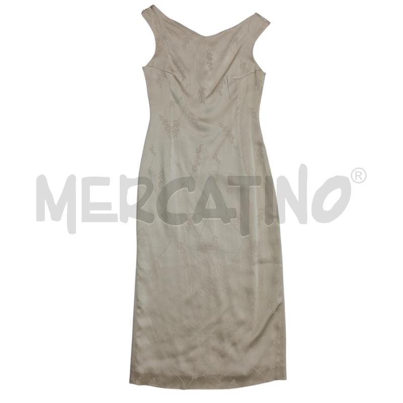 VESTITO VINTAGE MARELLA TUBINO LUNGO DORATO DAMASCATO FOGLIOLINE IN MISTO ACETATO VISCOSA | Mercatino dell'Usato Settimo torinese 1