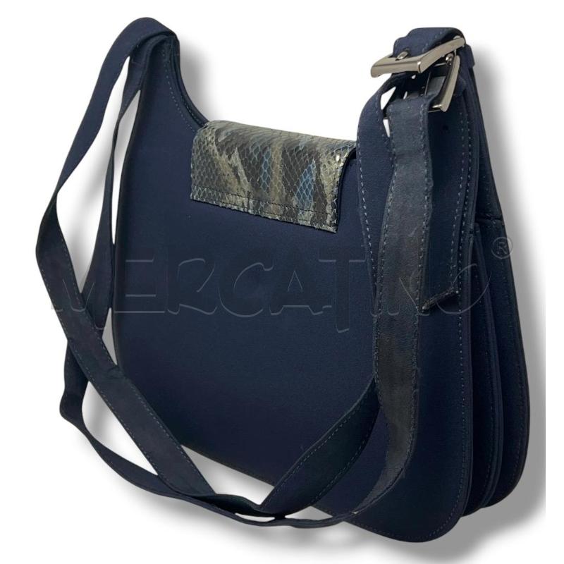 BORSA DONNA BLU NAVY MEZZALUNA CHIUSURA RETTILE | Mercatino dell'Usato Rivoli 2