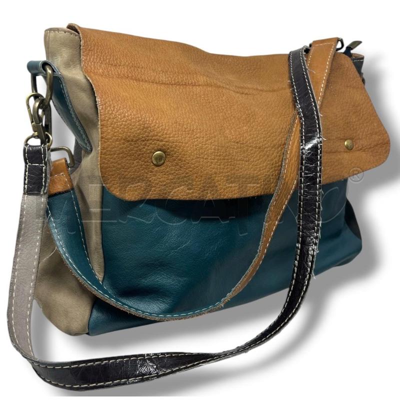 BORSA DONNA CARTELLA TOTY PELLE PETROLIO GRIGIA MARRONE | Mercatino dell'Usato Rivoli 1