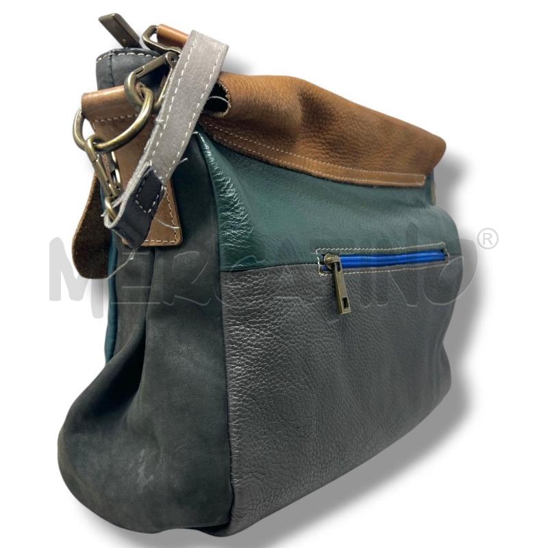 BORSA DONNA CARTELLA TOTY PELLE PETROLIO GRIGIA MARRONE | Mercatino dell'Usato Rivoli 2