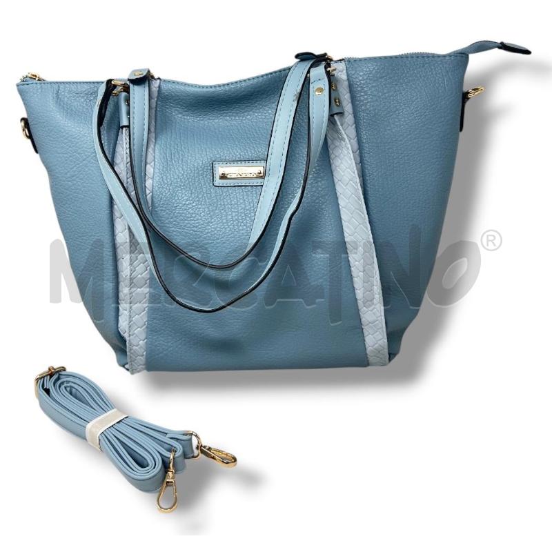 BORSA DONNA CHARRO AZZURRA SIMIL PELLE INSERTI INTRECCIO | Mercatino dell'Usato Rivoli 1