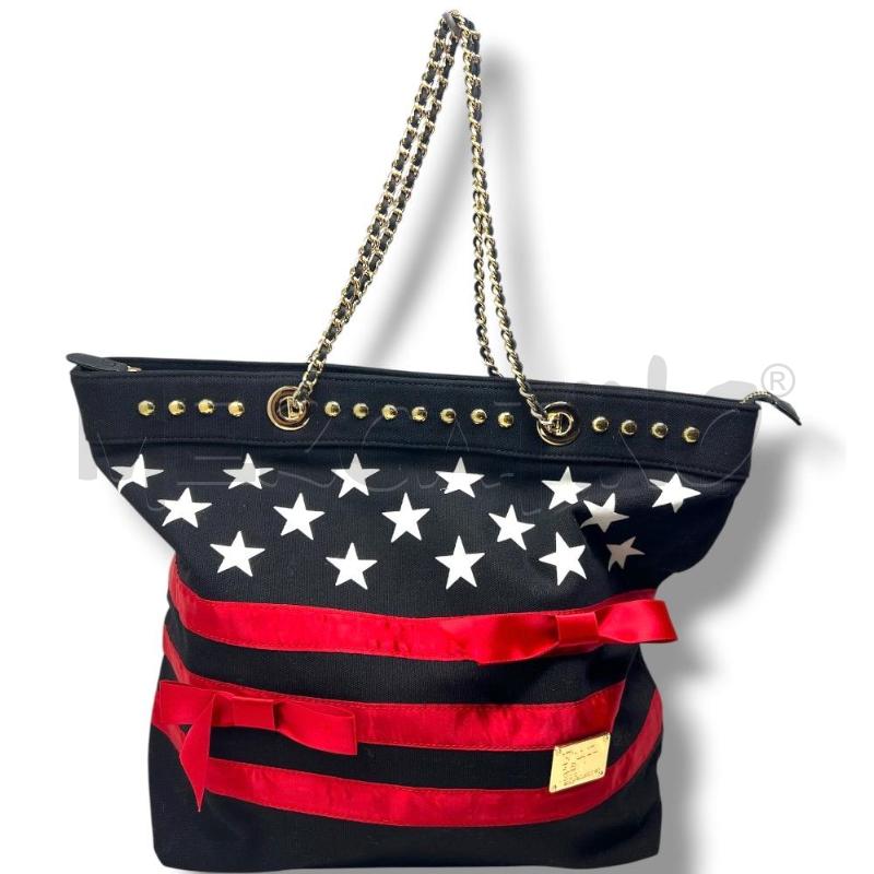 BORSA DONNA FUN IS NOT EXPENCIVE NERA STELLE STRISCE  | Mercatino dell'Usato Rivoli 1