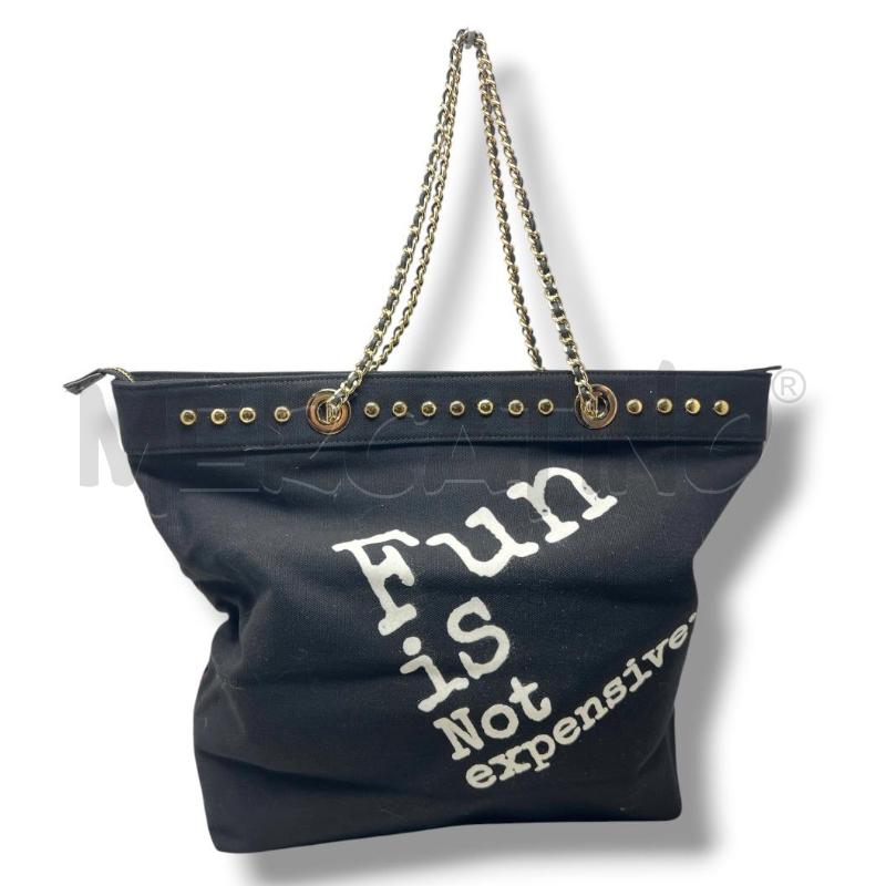 BORSA DONNA FUN IS NOT EXPENCIVE NERA STELLE STRISCE  | Mercatino dell'Usato Rivoli 2