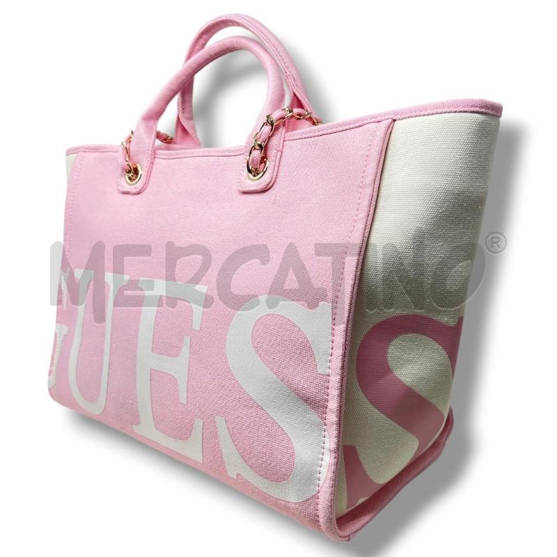 BORSA DONNA GUESS ROSA CREMA TESSUTO MANICI CATENA DORATA | Mercatino dell'Usato Rivoli 2