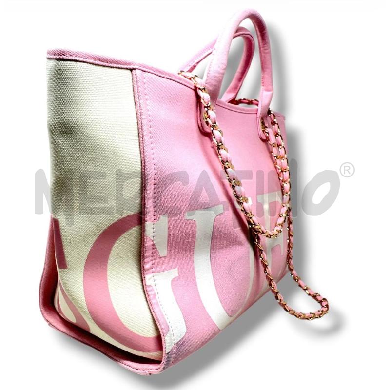 BORSA DONNA GUESS ROSA CREMA TESSUTO MANICI CATENA DORATA | Mercatino dell'Usato Rivoli 3