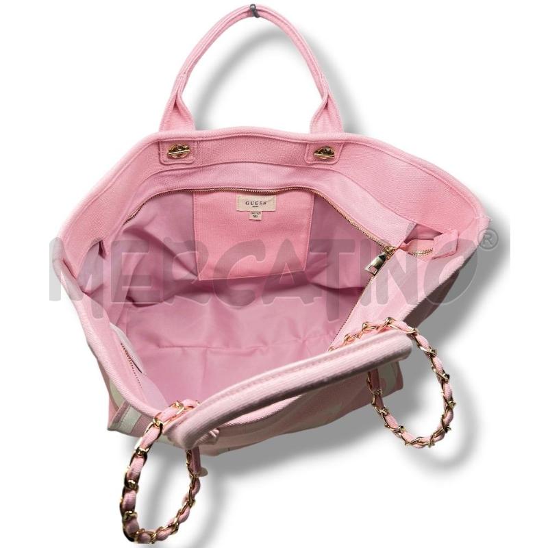 BORSA DONNA GUESS ROSA CREMA TESSUTO MANICI CATENA DORATA | Mercatino dell'Usato Rivoli 4