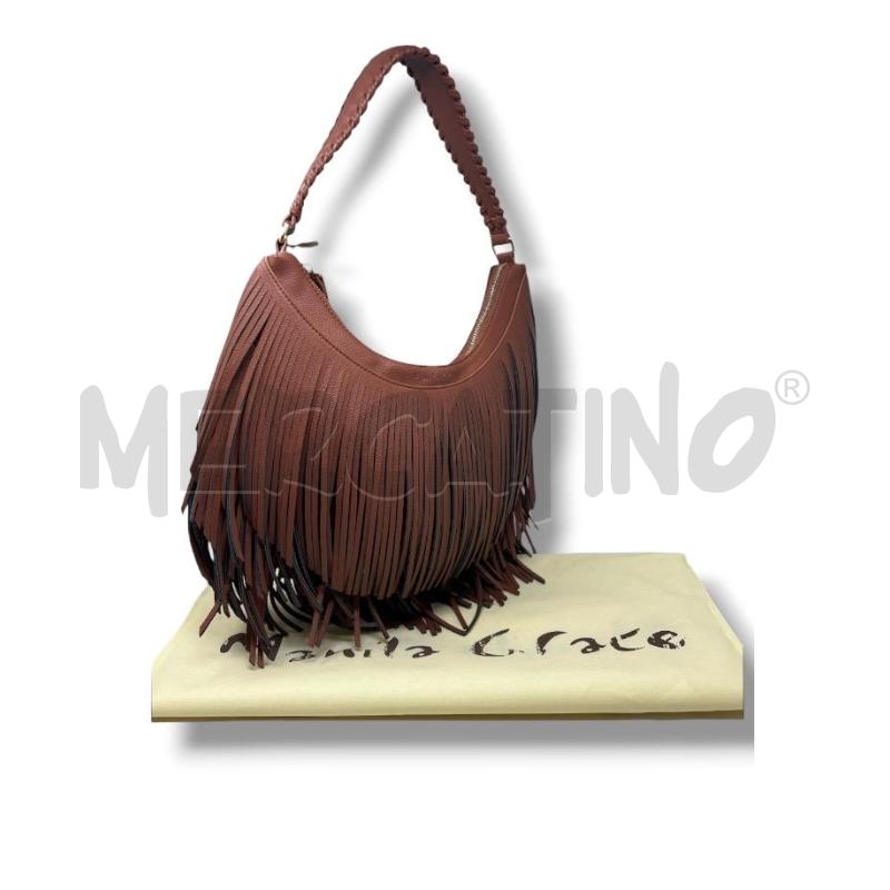 BORSA DONNA MANILA GRACE MARRONE ECOPELLE FRANGE | Mercatino dell'Usato Rivoli 1