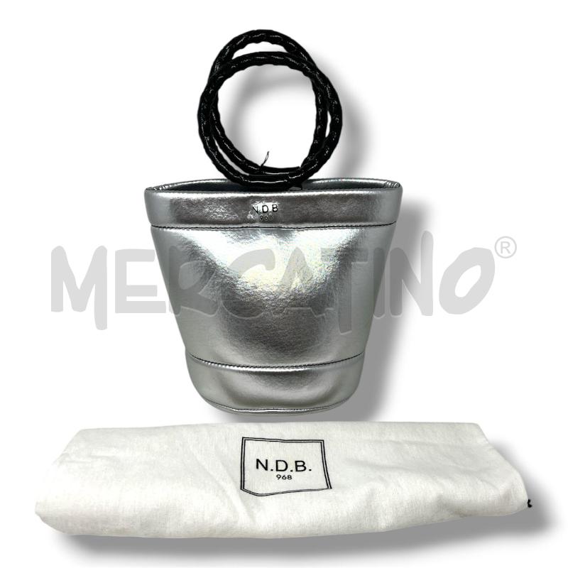 BORSA DONNA N.D.B. 968 ARGENTO MANICI SIMILPELLE NERI INTRECCIATI | Mercatino dell'Usato Rivoli 1