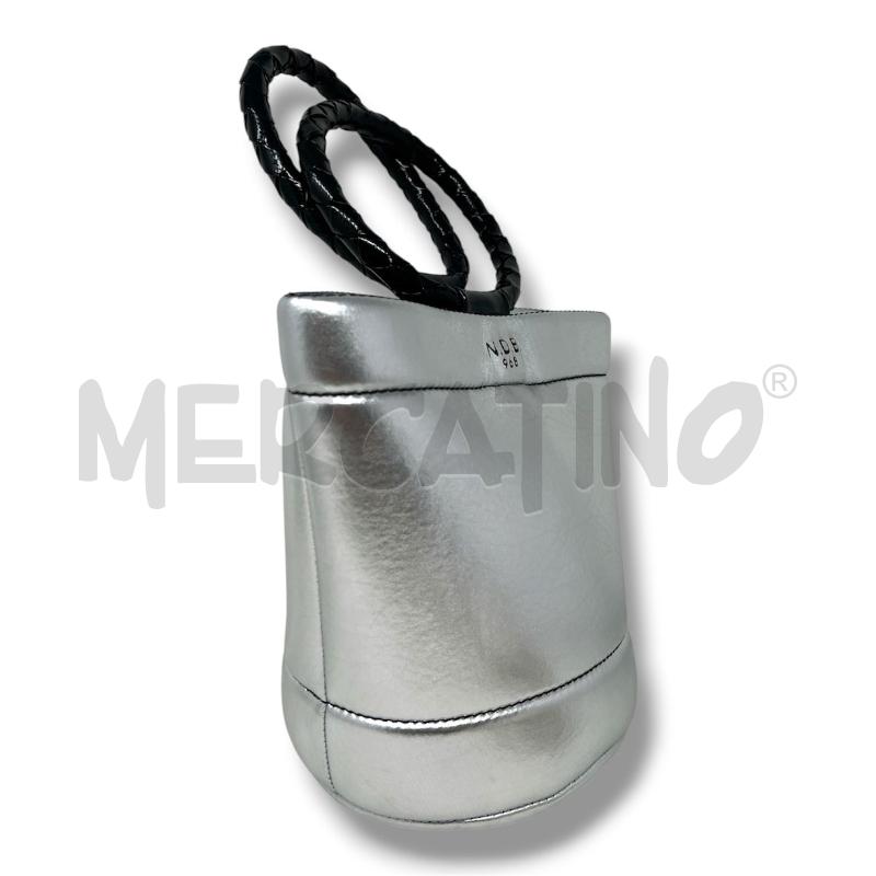 BORSA DONNA N.D.B. 968 ARGENTO MANICI SIMILPELLE NERI INTRECCIATI | Mercatino dell'Usato Rivoli 2