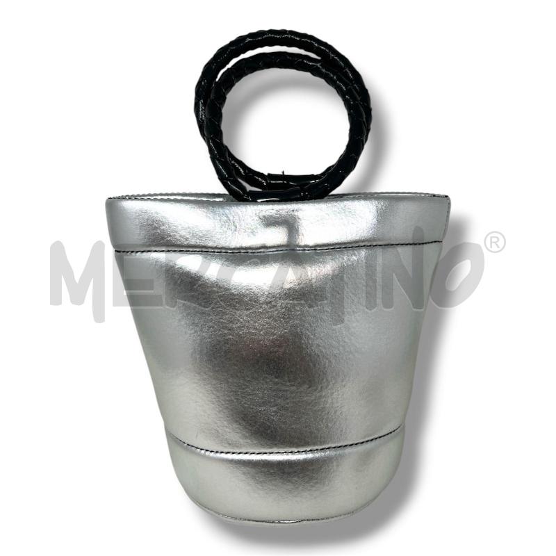 BORSA DONNA N.D.B. 968 ARGENTO MANICI SIMILPELLE NERI INTRECCIATI | Mercatino dell'Usato Rivoli 3