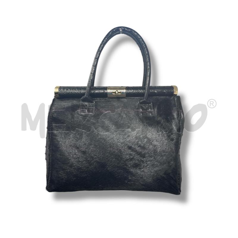 BORSA DONNA NERA PELLE STAMPA COCCO E CAVALLINO  | Mercatino dell'Usato Rivoli 1