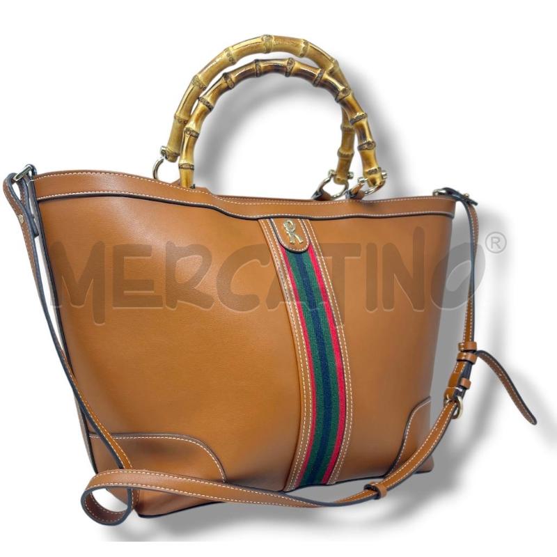 BORSA DONNA ROBERTA DI CAMERINO MARRONE MANICI IN BAMBOO | Mercatino dell'Usato Rivoli 1