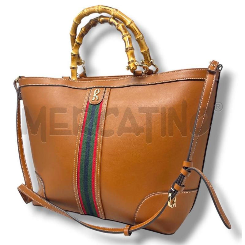 BORSA DONNA ROBERTA DI CAMERINO MARRONE MANICI IN BAMBOO | Mercatino dell'Usato Rivoli 2