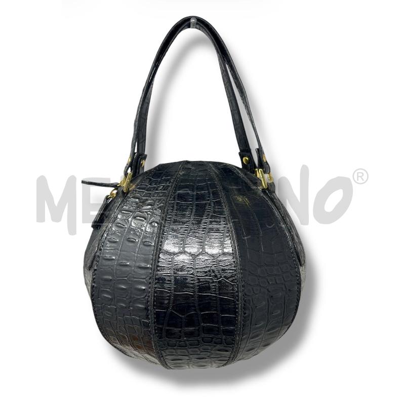 BORSA DONNA SFERICA NERA PELLE STAMPA COCODRILLO | Mercatino dell'Usato Rivoli 1