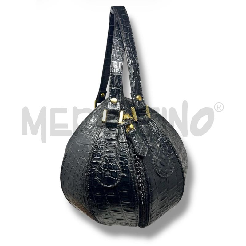 BORSA DONNA SFERICA NERA PELLE STAMPA COCODRILLO | Mercatino dell'Usato Rivoli 2