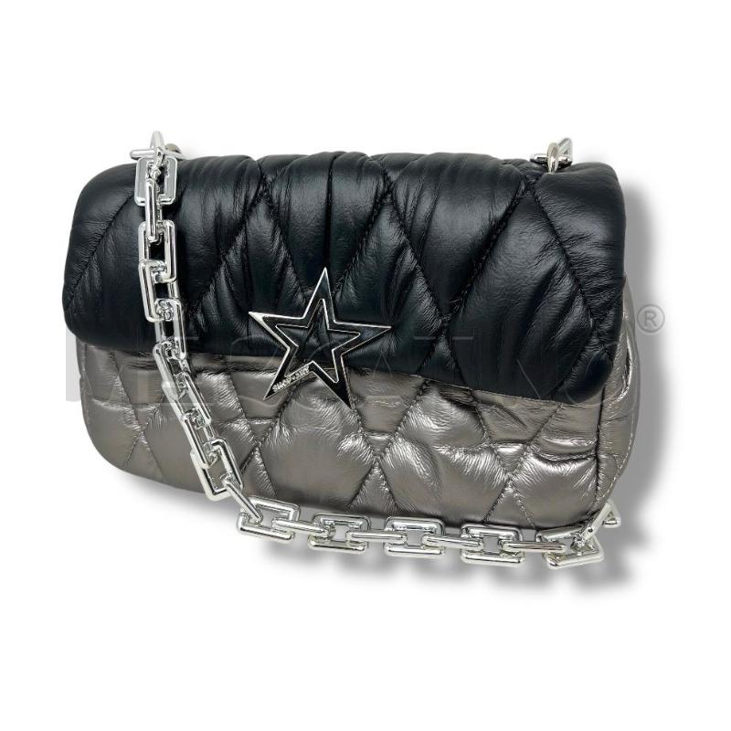 BORSA DONNA SHOP ART TRAPUNTATA NERA ARGENTO TRACOLLA CATENA | Mercatino dell'Usato Rivoli 1