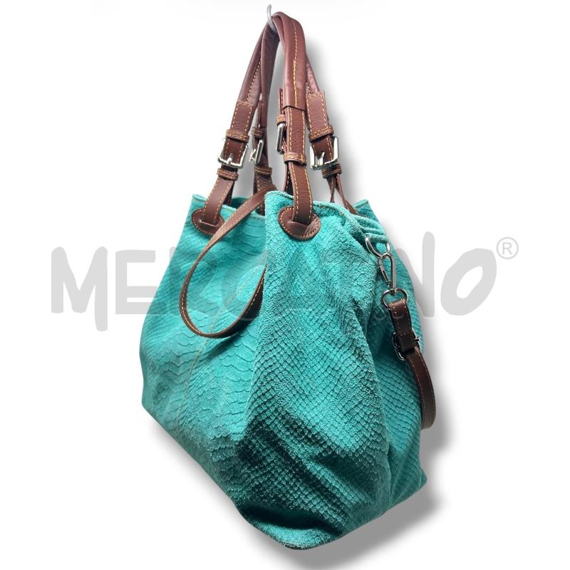 BORSA DONNA VERDE ACQUA PELLE SCAMOSCIATA STAMPA RETTILE  | Mercatino dell'Usato Rivoli 1