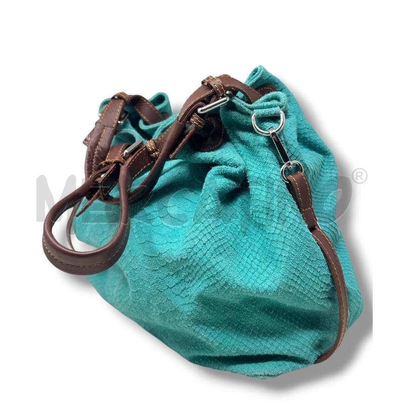 BORSA DONNA VERDE ACQUA PELLE SCAMOSCIATA STAMPA RETTILE  | Mercatino dell'Usato Rivoli 3