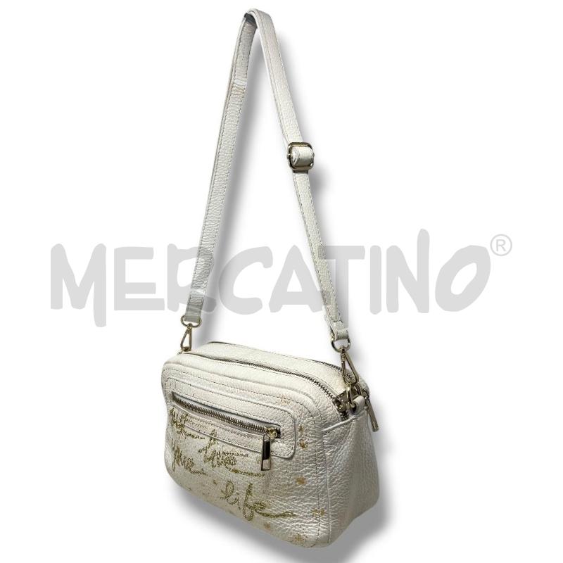 BORSETTA TRACOLLA DONNA WHITE OFF SCRITTE DORATE IN PELLE  | Mercatino dell'Usato Rivoli 3
