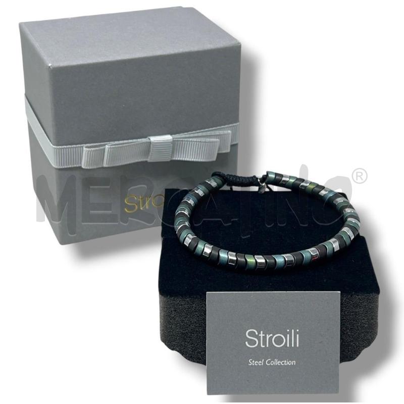 BRACCIALE STROILI ACCIAIO PIETRE VERDI CORDINO COULISSE | Mercatino dell'Usato Rivoli 1