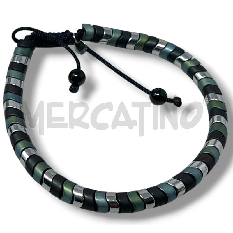 BRACCIALE STROILI ACCIAIO PIETRE VERDI CORDINO COULISSE | Mercatino dell'Usato Rivoli 2