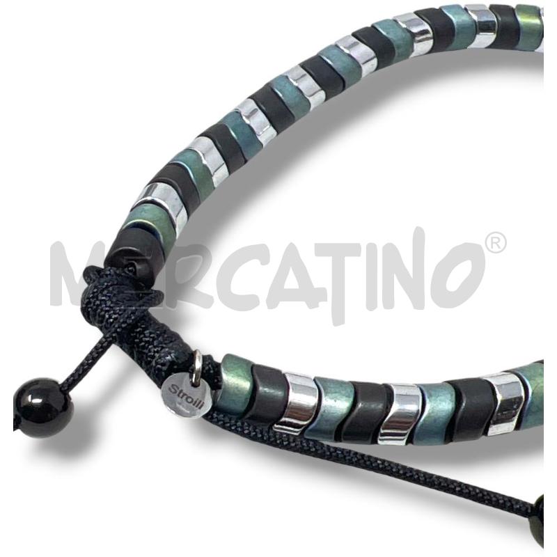 BRACCIALE STROILI ACCIAIO PIETRE VERDI CORDINO COULISSE | Mercatino dell'Usato Rivoli 3