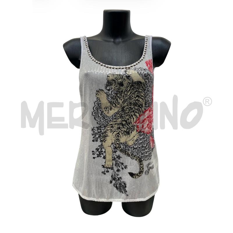 CANOTTA DONNA GUESS BIANCA PAILLETTES TIGRE | Mercatino dell'Usato Rivoli 1