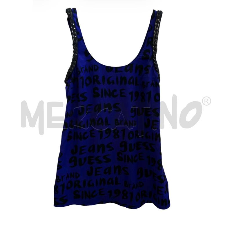 CANOTTA DONNA GUESS BLU ELETTRICO SCRITTE NERE BRETELLE CATENA VELATE | Mercatino dell'Usato Rivoli 1
