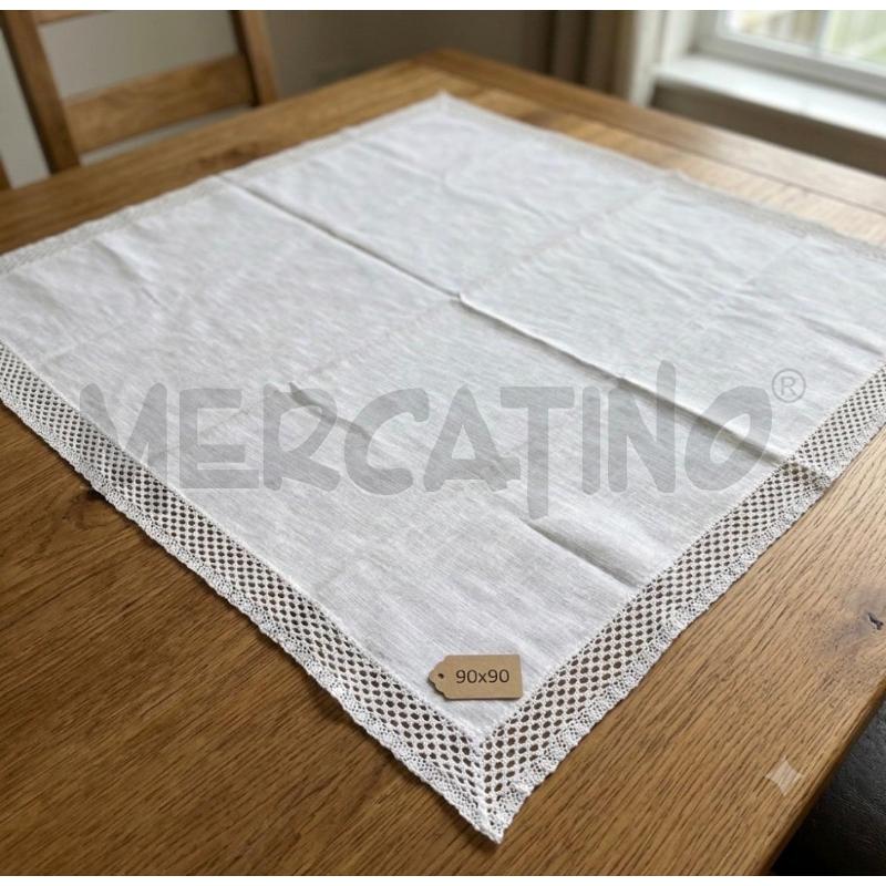 CENTRO TAVOLA LINO BIANCO BORDO RICAMATO 90 X 90 | Mercatino dell'Usato Rivoli 1