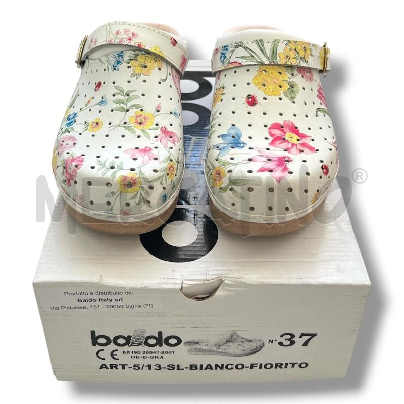 CIABATTE DONNA BALDO BIANCHE FIORI LEGNO TACCO MOLLA | Mercatino dell'Usato Rivoli 1