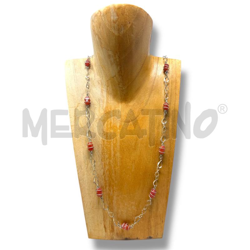 COLLANA 800 CATENA INFINITO PIETRE CORNIOLA 40CM | Mercatino dell'Usato Rivoli 1