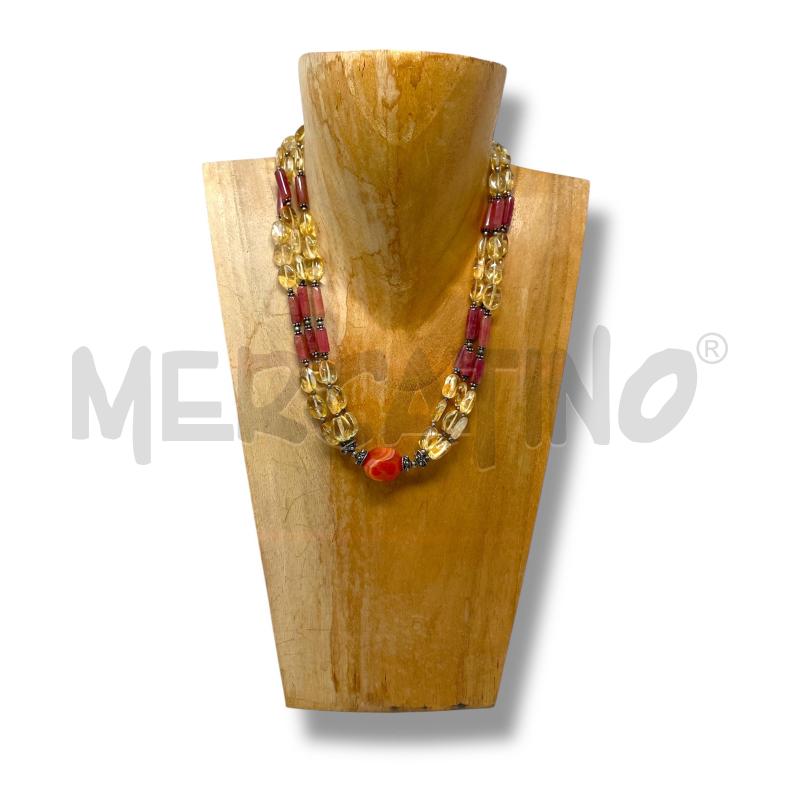 COLLANA ARG925 QUARZO CITRINO AGATA ROSSA E RUBINI | Mercatino dell'Usato Rivoli 1