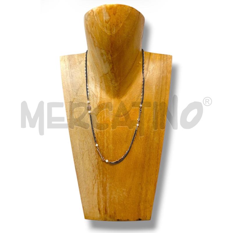 COLLANA ARG 925 DUE FILI PERLINE ROSE GOLD NERO | Mercatino dell'Usato Rivoli 1